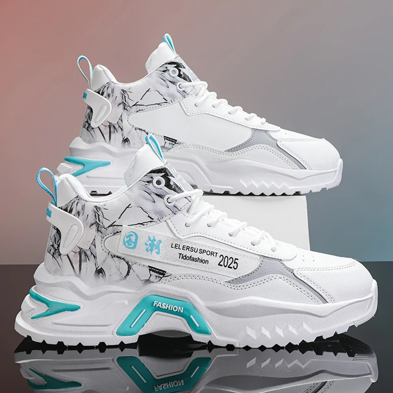 Spring High-top Men's Shoes 2024 New White Sports Shoes Male Students Ins Trendy Running Casual Torre Shoes