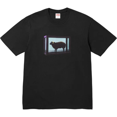 Supreme damien hirst joint model sheep printing pattern round neck short-sleeved t-shirt for men and women, black