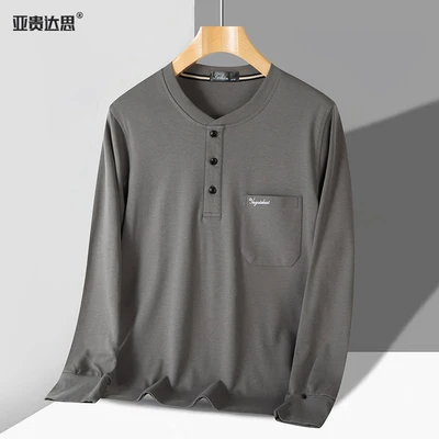 8807 cotton Henley collar dark gray