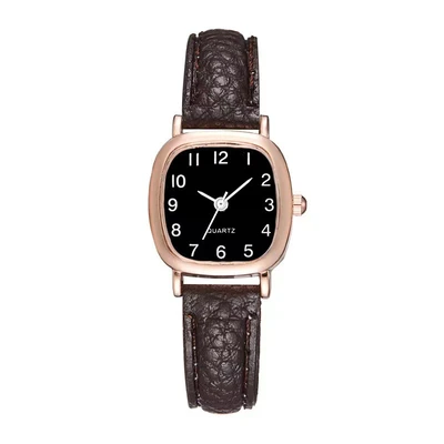Digital rose gold dial with black face and brown leather strap