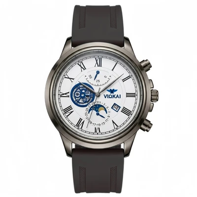 Gunmetal case, white dial