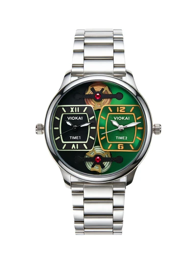 Square black and green dial + white strap