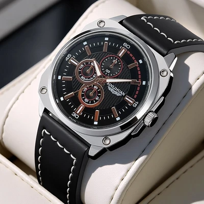 [men's watch black leather]