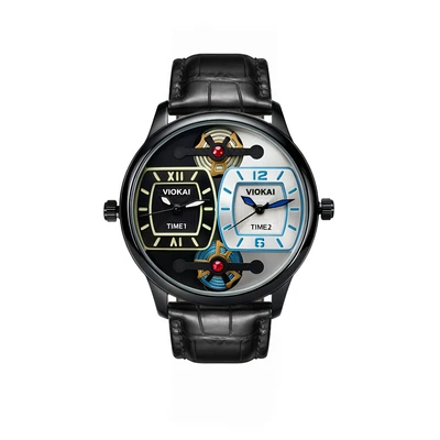 Square black and blue dial + black leather strap