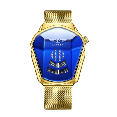 Gold mesh with gold shell and blue surface