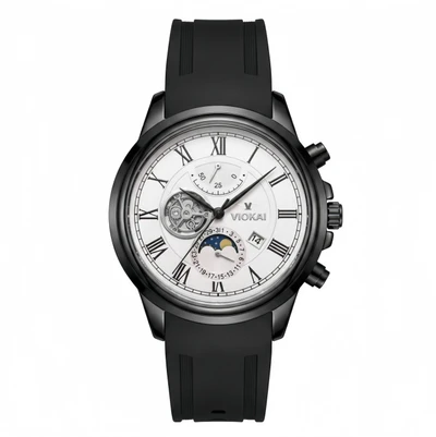 Black case, white dial