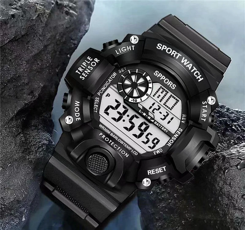 New Foreign Trade Fashion Simple Style Adult Men's Outdoor Electronic Watch with Large Dial, Multi-Function Alarm Clock, Sports Watch, Waterproof