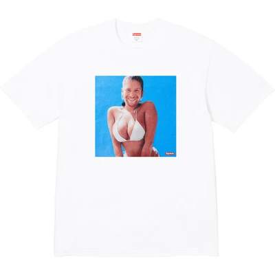Supreme ss25 short-sleeved t-shirt with english logo pattern on the back, same style for men and women, white