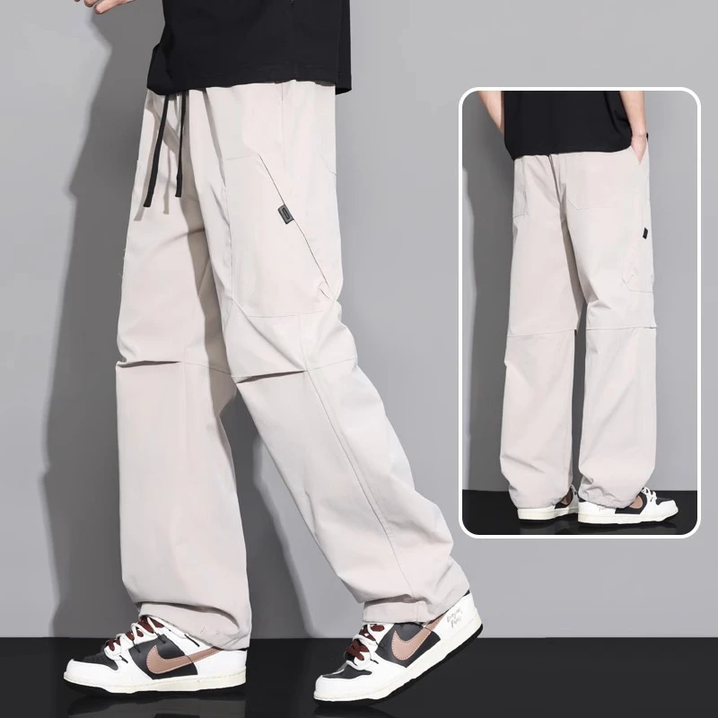 Ice Silk Paratrooper Cargo Pants Men's Summer Thin Loose Straight Men's Pants New Large Size Casual Long Pants Men's Style
