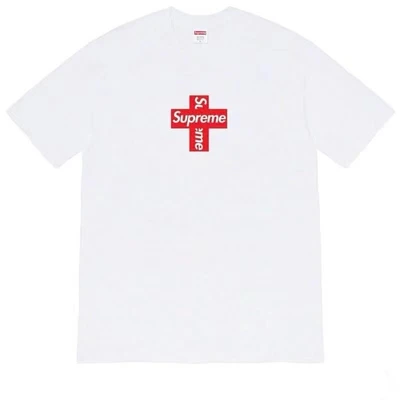 Supreme cross logo round neck short sleeve t-shirt men and women same style white