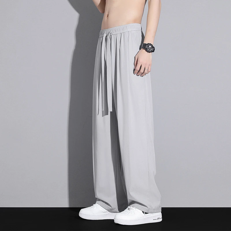 New Ice Silk Wide-Leg Pants Versatile Trendy Men's Summer Thin Loose Straight Casual Drape Pants Men