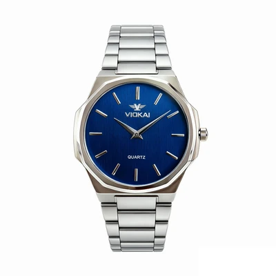 White case, blue dial