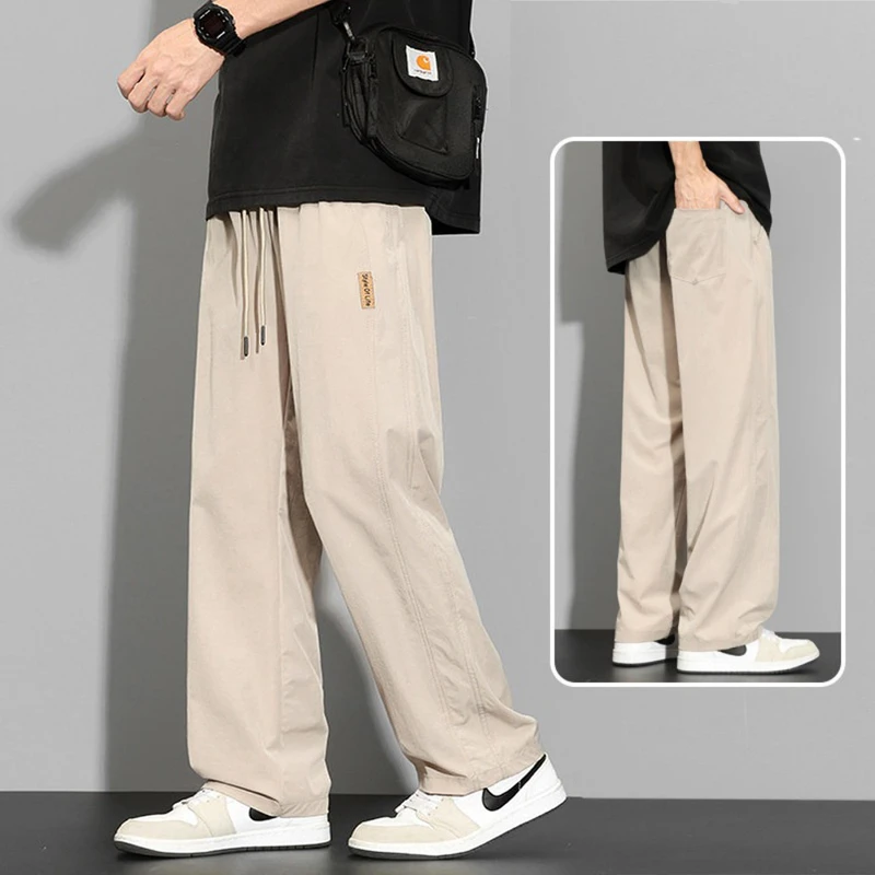 Plus-Size Straight-Leg Casual Pants for Men, 2026 New Summer Thin Ice Silk Loose Fit, Extra Large Sports Men's Pants