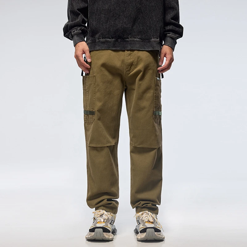 Heavy Cotton Casual Pants Men's Autumn American Style Retro Trendy Brand Multi-Pocket Cargo Pants Men's Loose Tapered Trousers