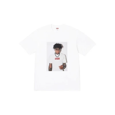 Supreme fw23fall and winter series character printing round neck pullover short-sleeved t-shirt for men and women white