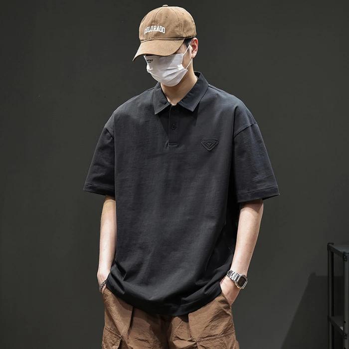 American Style Retro Short-sleeved T-shirt Men's 2025 Summer New Arrival Heavy Casual All-match Trendy Black Polo Shirt for Men