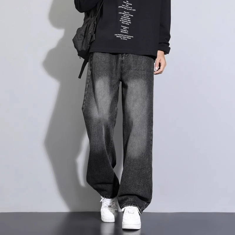 Men's Fleece-Lined Jeans, New Autumn and Winter Style, American High Street Style, Men's Straight-Leg Pants, Loose Casual Pants