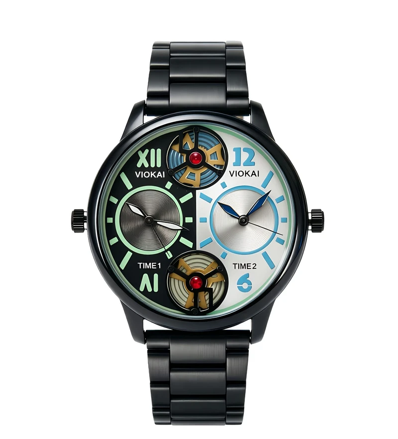 VIOKAI genuine cross-border new model, the first dual-time zone fully luminous hollow rotating waterproof high-value quartz wristwatch