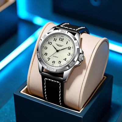 [men's watch black leather]