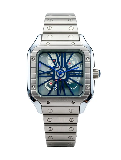 White case, blue dial