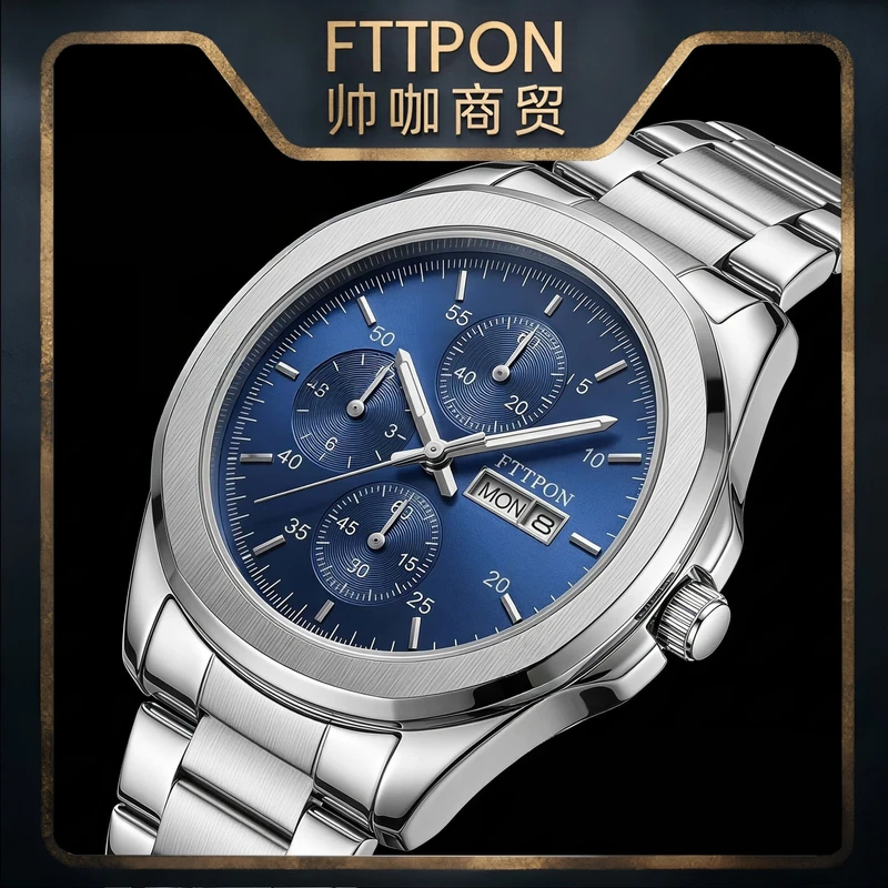 FTTPON brand dual calendar three-eye high-end business fashion casual light luxury popular lifestyle waterproof quartz wristwatch