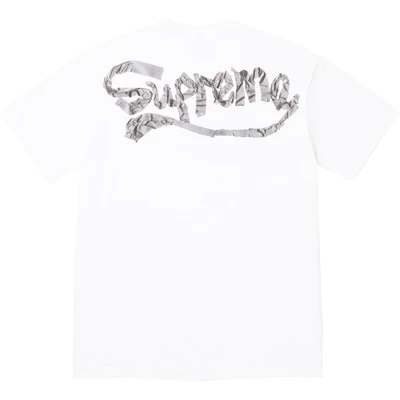 Supreme ss25 back tape logo printing round neck short-sleeved t-shirt for men and women white