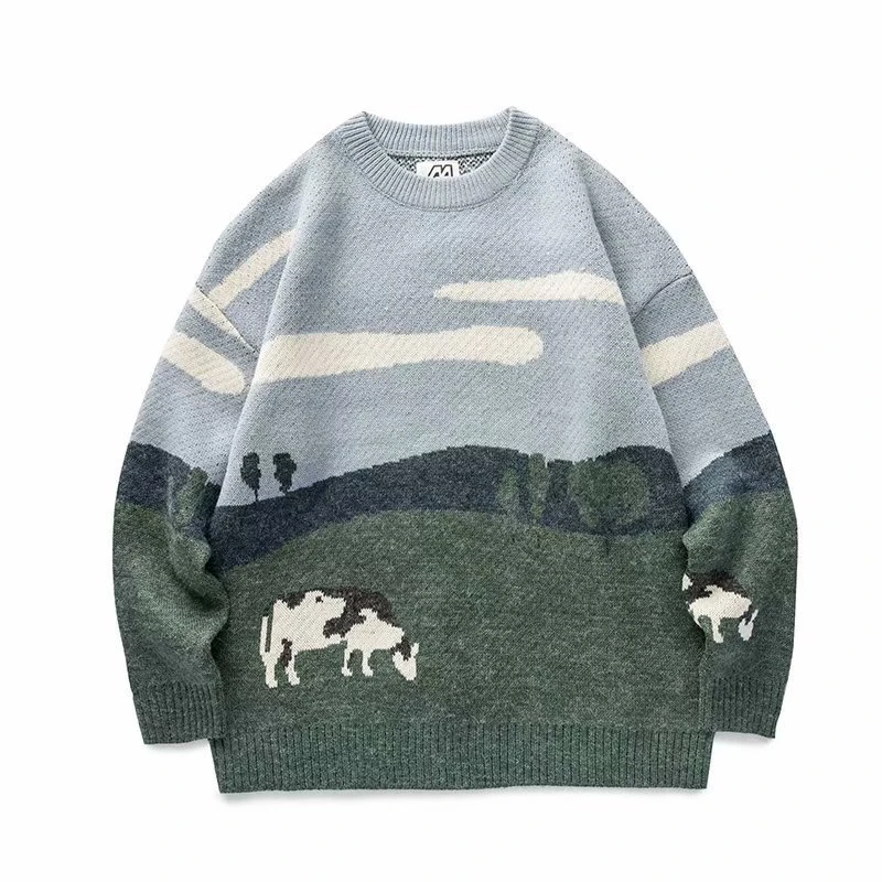 American Trendyy Brand 2024 Autumn and Winter New Japanese Style Retro Knitted Sweater Trendyy Round Neck Loose Sweater Jacket for Men and Women