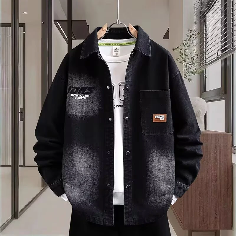 Gradient Denim Jacket Men's Spring and Autum Trendy Brand Youth Students Loose Casual Lapel Work Jacket Tops