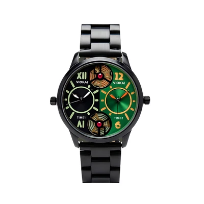 Round black and green dial + black strap
