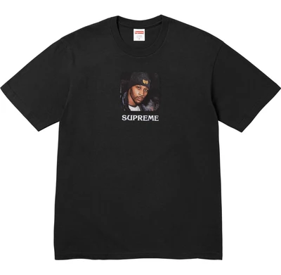 Supreme x wu-tang clan joint model fw25 character printing pattern round neck short-sleeved t-shirt, same style for men and women, black