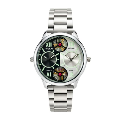 Round black and white dial + white strap