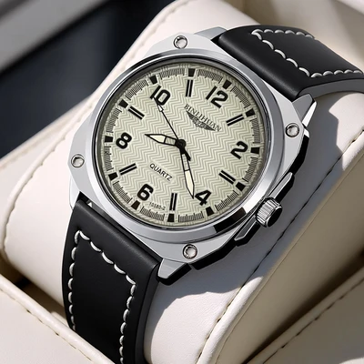 [men's watch black leather]