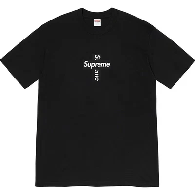 Supreme cross logo round neck short sleeve t-shirt for men and women, black
