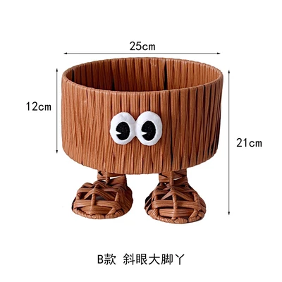 Bigfoot imitation rattan round basket with slanted eyes