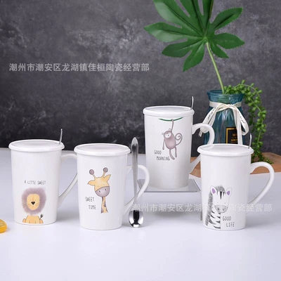 Stainless steel spoon with animal ceramic lid