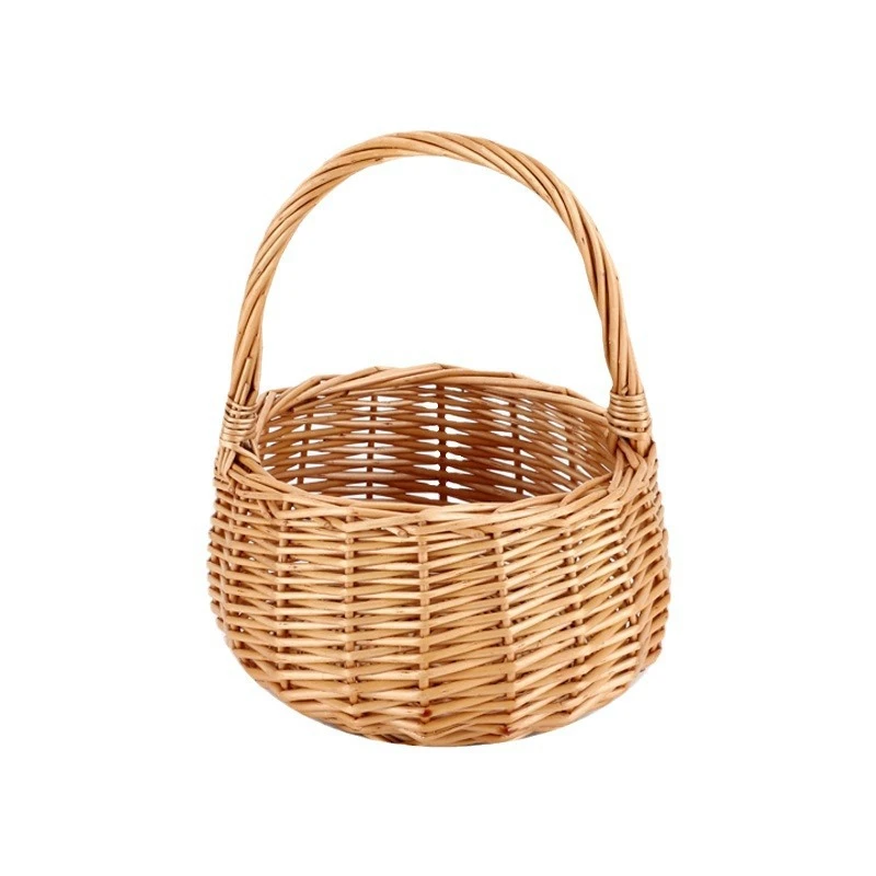 Cross-Border Custom-Made Willow and Rattan Easter Baskets, Hand-Woven Flower Baskets with Handles, Wedding Flower Girl Gift Baskets, Storage Baskets