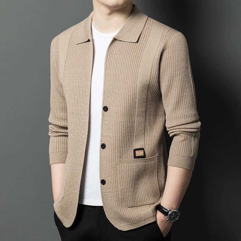 2025 Spring and Autumn New Youth Men's Knitted Cardigan Sweater Men's Jacket Men's Casual Solid Color One Piece Dropshipping
