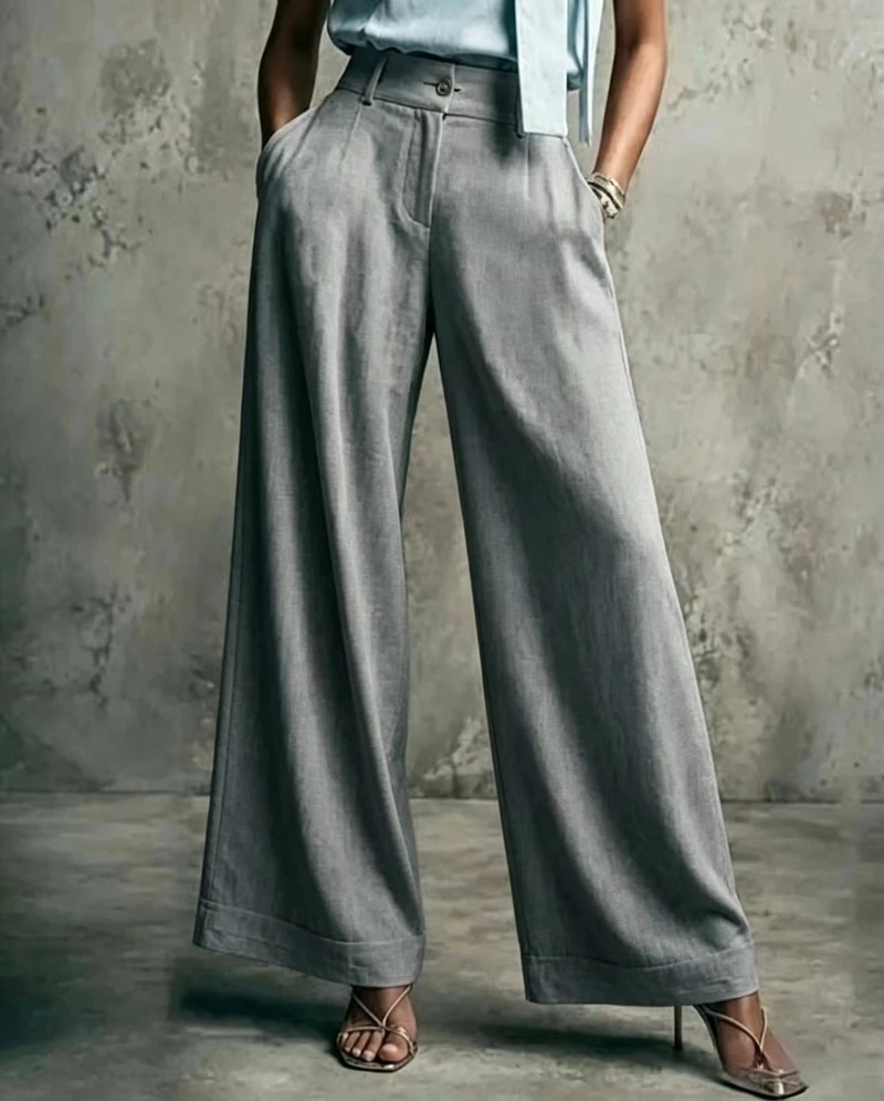 2026 European and American cross-border Amazon independent site new women's solid color wide-leg high-waisted loose slimming casual pants