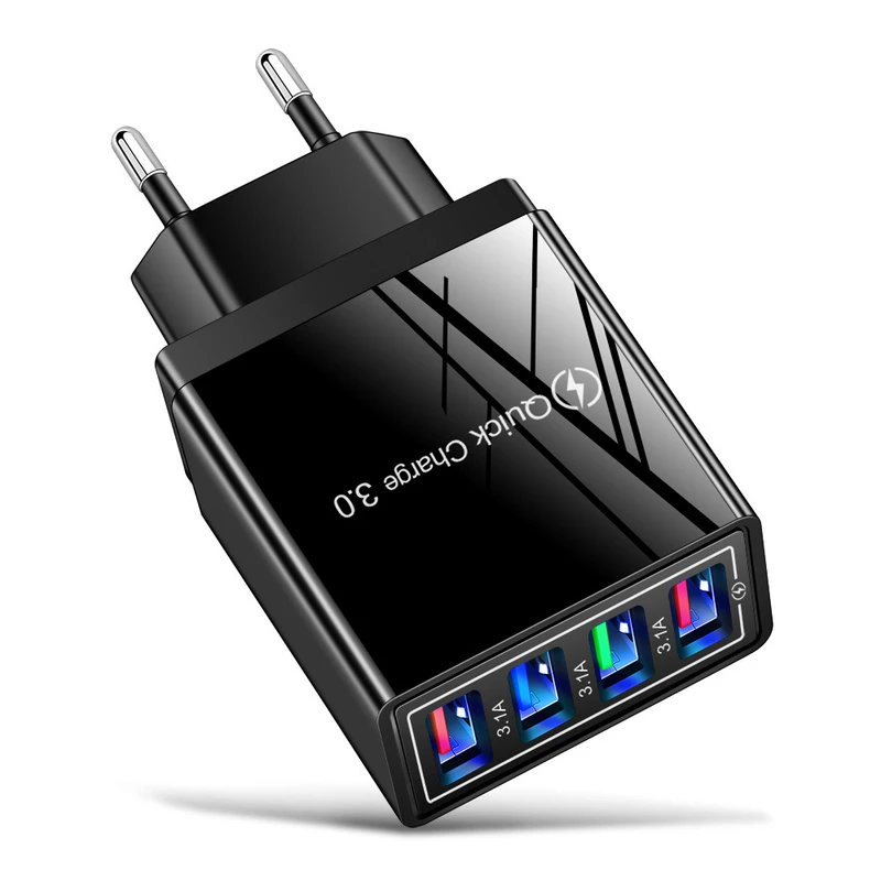 4usb charger luminous color mobile phone charging head smart 3A charging head US gauge European gauge travel charger