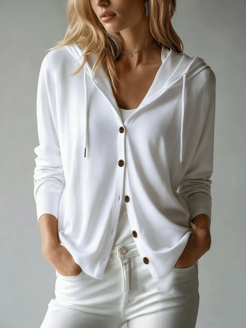 2026 European and American cross-border Amazon new casual fashion solid color buttoned hooded long-sleeve loose cardigan jacket