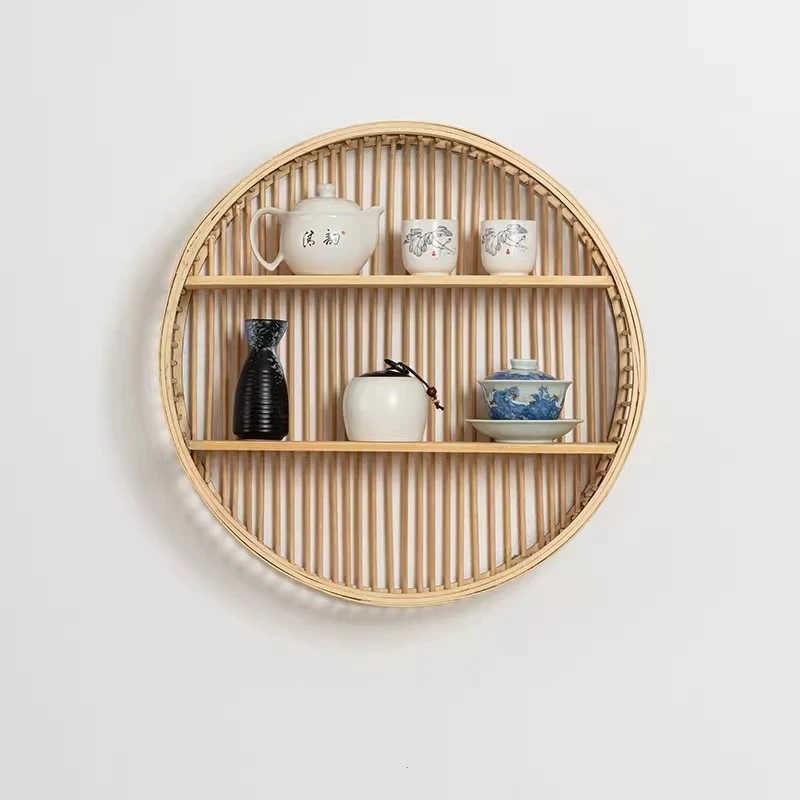 Cross-Border Customized Bamboo Arch Storage Rack Multi-Layer Rattan Storage Rack Home Decoration Living Room Wall Hanging Wall Decoration