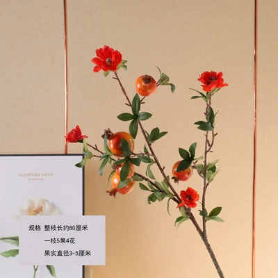 Five fruits with flowers and orange pomegranates