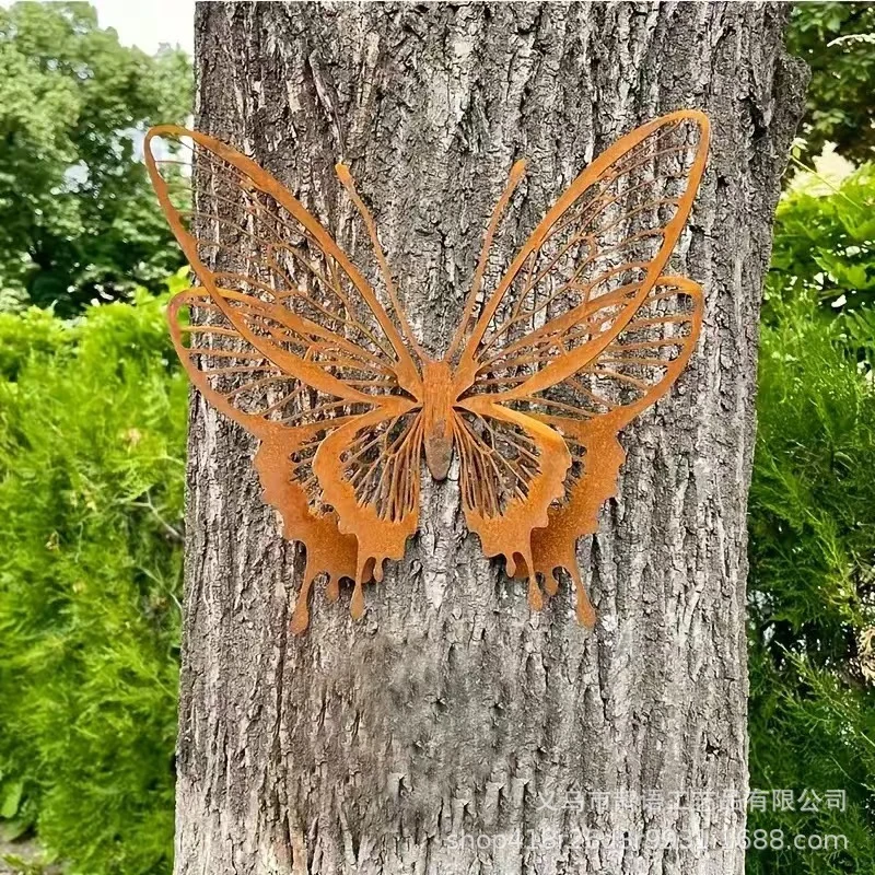 Creative Rust-Colored Simulated Double-Layer Butterfly Ornaments, Outdoor Garden Butterfly Decoration Ornaments, Simulated Iron Crafts