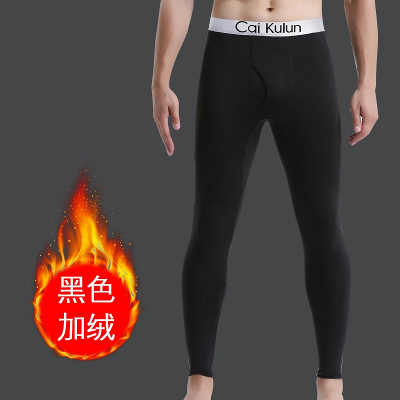 Men's warm pants thickened fleece-lined long johns leggings men's extra large plus size warm pants long johns solid color leggings hot