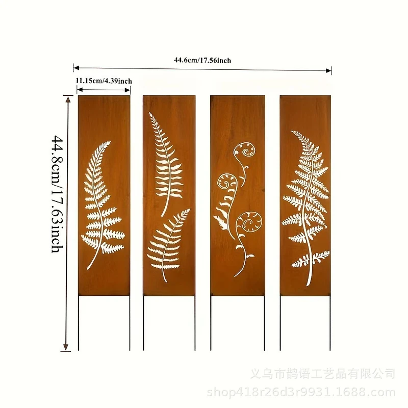 Cross-Border Fern Plant Garden Decoration Ornaments, Creative Hollow Weather-Resistant Metal Garden Stakes, Gardening Crafts