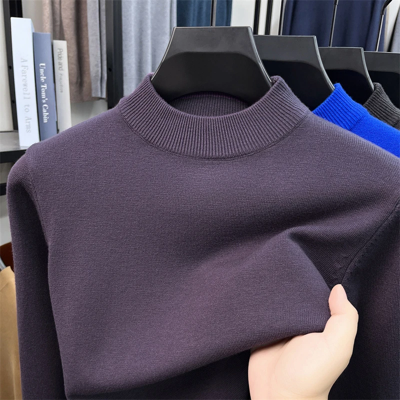 New autumn and winter men's sweater, solid color, anti-pilling, fine-knit wool sweater, long-sleeved, half-high collar men's clothing