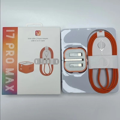 Orange 35W UK standard charger + dual C-type long data cable in orange 1m (110 copper wires with pins) + 17PROMAX orange box set