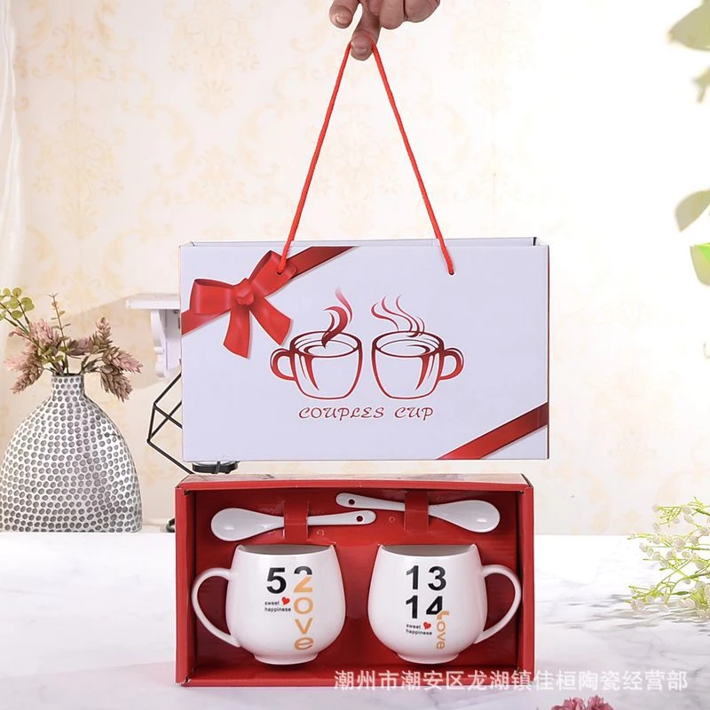 New portable gift box ceramic cup Valentine's Day gift opening mug couple Cup printed logo