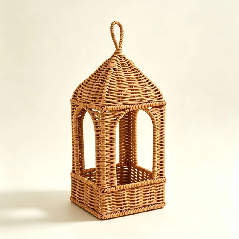 Custom-made imitation rattan woven hand-held lantern, Nordic hollow-out hanging lantern, decorative candle holder for homestay courtyard ambiance