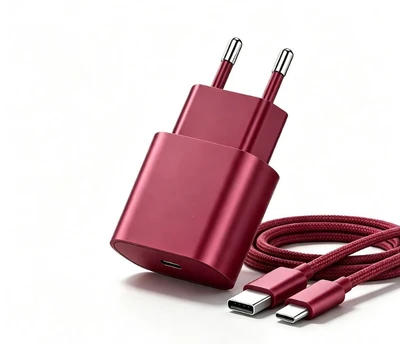 30W Apple 18W European Standard Charger + Dual-C Braided Data Cable/Set [Cherry Red]
